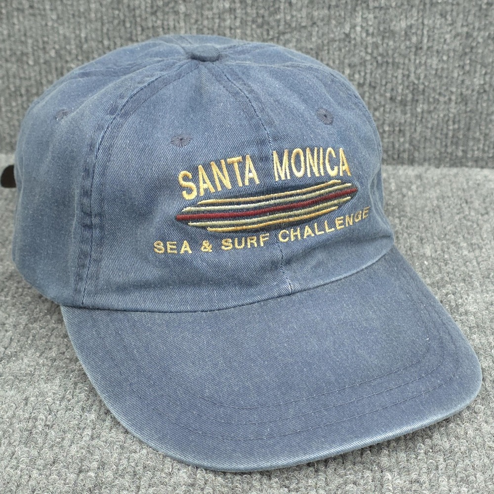 Santa Monica Surf Hat Cap Mens Blue Leather Strap Back Surfing Beach Surfer